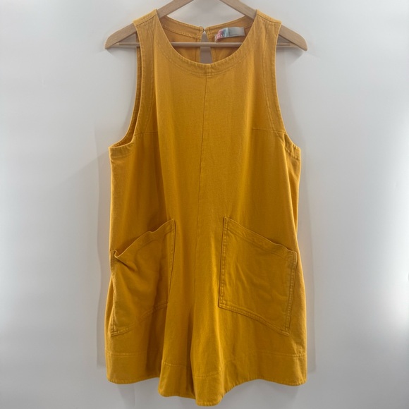 Free People Beach Slouchy Oversized Cotton Boho Romper Golden Yellow Size Large - Picture 2 of 11